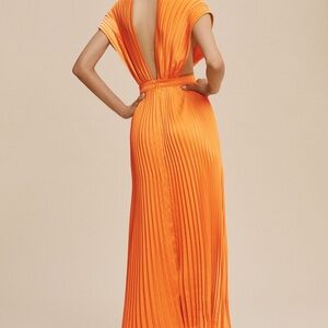 Elegant Orange Pleated Dress
